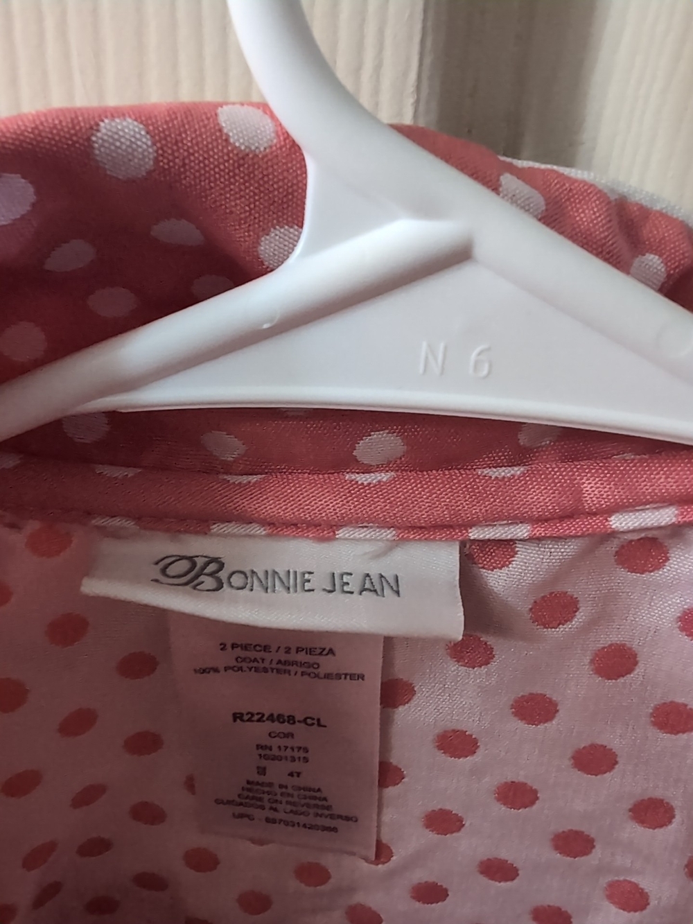 Bonnie Jean Pink Polka Dot Raincoat with White Dots - Picture 5 of 8